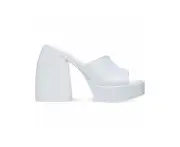 BAR III Womens White 1-1/2" Platform Padded Goring Nessa Square Toe Sculpted Heel Slip On Heeled Sandal 8 M