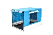Paw Mate Wire Dog Cage Foldable Crate Kennel 48in with Tray + Blue Cover Combo