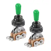 3 Way Short Straight Guitar Toggle Switch Black with Green Tip Knob Caps 2Pcs