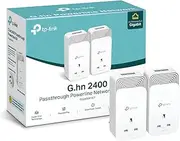 TP-Link G.hn2400 Passthrough Powerline adapter Kit, Range Extender/Wi-Fi Booster/Hotspot, Extra Power Socket, 2+2Gigabit Ethernet Ports, No Configuration Required, Plug and Play, UK Plug (PG2400P KIT)