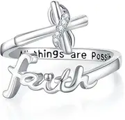 [Cuoka] Infinity Cross Faith Ring,Sterling Silver Adjustable Open Faith Cross Religious Ring Christian Inspiring Incentive Jewerly Gifts for Women Girls