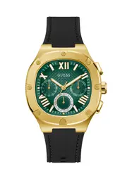 GUESS Men's Green Gold Headline Silicone Watch