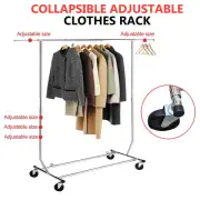 Adjustable Cloth Rack Single Collapsible Rail Rolling Garment Coat Hanger Dryer