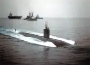 USS Jefferson City SSN-759 with USS Enterprise in background Photo Print