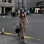 AMERICAN LEOPARD PRINT IRREGULAR HALTERNECK DRESS HOT GI美式豹紋