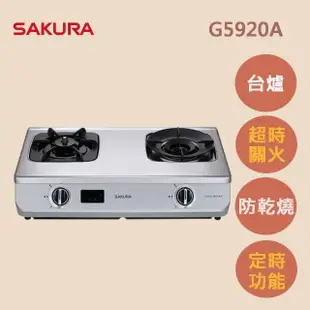 【SAKURA 櫻花】智動關雙炫火安全爐_台爐右乾燒G5920A(NG1 原廠安裝-官方直營)