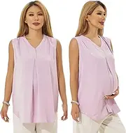 [Alina Mae Maternity] Maternity Blouse for Work Pregnancy Top Short Sleeve Shirt Formal Women Chiffon