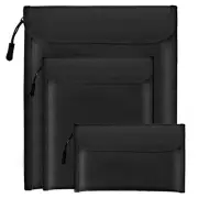 Fireproof Waterproof Document Bags 3 Pack – 2000℉ Locking Zipper Organizer Black