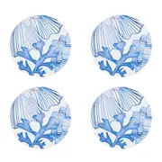 4x Maxwell and Williams Blue Coral Ceramic Round Coaster 10cm - Coral Life