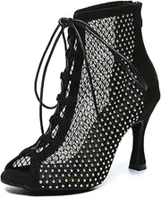[Minishion] Womens Sequin Ballroom Dance Shoes Fashion Party Prom Ankle Boots L562, L637 Black 9cm Heel, 42.5 EU