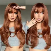 Ginger Wig with Bangs Auburn Wigs for Women Copper Long Straight Layered Hair...