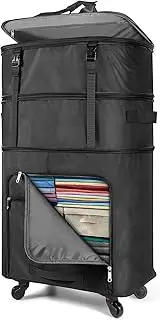 [Huvon] Expandable Luggage Collapsible Suitcase with Wheels Large Foldable Travel Bag Rolling Duffle Bag for Men Women, BLACK, Large, Expandable Luggage With Spinner Wheels