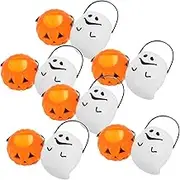 BRIGHTFUFU 12pcs Halloween Treat Buckets with Ghost Pumpkins Plastic Storage Buckets for Candy Party Decorations