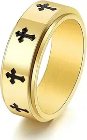 [TYMONT] Men's And Women's 8Mm Simple Cross Rotatable Ring, Gothic Fashion Stainless Steel Religious Cross Fine-Tuning Ring