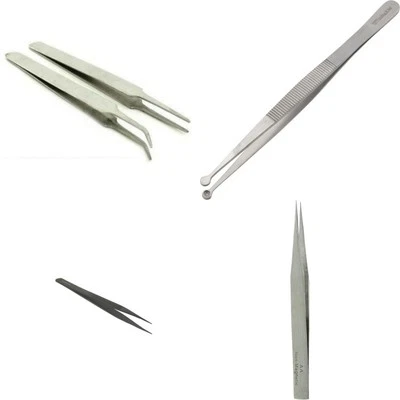 Jewelry Beading Tweezers Set 2pcs Straight Curved Fine Tip 5" Craft Tool