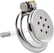Stainless Steel Male Penis Cage Lockdown Cage Spiked Ring Chastity Device Anti-Off Ring Urethral Catheter for Men BDSM Sex Toy (A399+Silicone Tubing, 40mm)
