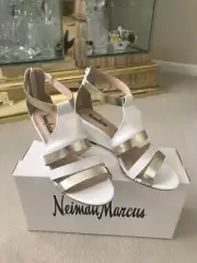 Women's New White/Gold Wedge Sandal By Neiman Marcus 3" Heel Size US9 M $100
