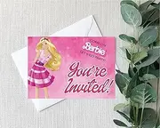 Smith Bros Printers 1898 Barbie A6 Two Sided Invitations (WRITE ON) Birthday Party Invites (Pack of 24 & Envelopes and 24 'Thanks For Coming To My Party' 30mm Stickers)