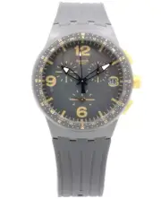 New Swiss Swatch IRONY GRODON Gray Silicone Chrono Date Watch 42mm SUSA401 $130