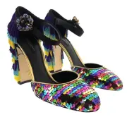 Dolce & Gabbana Multicolor Gold Rainbow SequinFringe Block Heels-EU37