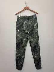 Mens Under Armour Rival Fleece Pants Small Green Camouflage Cotton Pull On