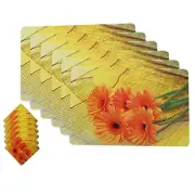 PVC SunFlower Design 6 Piece Table Placemat Set with Tea Coasters - Multicolour