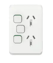 Clipsal Iconic 3025VXA-VW - Twin Switch Socket Outlet, Vertical Mount, 250V, 10A with Removable Extra Switch