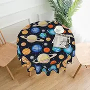 Solar System Planets Earth 60 Inch Round Tablecloth,Space Table Cloth Waterproof Stain and Wrinkle Resistant Circle Table Cover for Indoor Kitchen Dining Picnic Camping Outdoor Decor