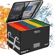 Large File Box with lock, Fireproof File Box for Documents, 5200°F Fire Resistant File Storage Box, Filling Cabinet with Handle for Hanging Letter/Legal Folder, Collapsible Filing Box for Home Office