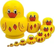 Moonmo 10pcs Animal Pattern Wooden Nesting Toys Russian Nesting Dolls Matryoshka Stacking Dolls Duck