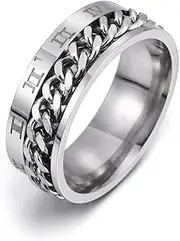 sqxq European and American Personality Roman Digital Titanium Steel Ring Rotatable Chain Ring Decompression Jewelry