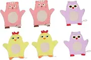 QUMIIRITY 6Pcs Shower Mitts with Fun Animal Patterns Deep Scrubbing Bathing Gloves Lightweight Portable Bath Supplies for Encourages Independent Bathing