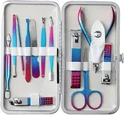 Ethnic Choice Manicure Set Nail Clippers, Stainless Steel Nail Scissors Grooming Kit with Peeling Knife, Nail Cleaning Knife, Acne Needle, Blackhead Tool Leather Travel Case (Rainbow)