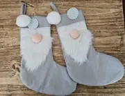 NEW Pair Christmas Stocking. Grey Knit SANTA BEARD Target Display Hanging Gifts
