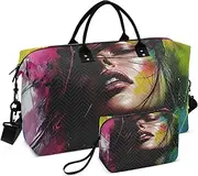 [ZRYSMY] Abstract Colorful Face Duffel Bag for Traveling, Travel Bag Gym Bag, with Multiple Interior Pockets Shoulder Weekender Bag for Women Men with Toiletry Bag 20.5L x 1.9W x 13.8H, Multi-Colored