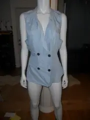 3.1 Phillip Lim Sky Blue Linen Sleeveless Blazer Vest Top $375