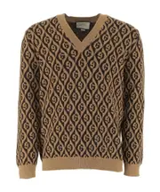 V-neck geometric pattern wool pullover S Brown