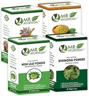 MR Ayurveda Henna Powder, Indigo Powder, Bhringraj Powder & Neem Powder for Hair - Set of 4 (100 Grams Each)