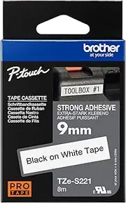 Brother 9MM BLACK ON WHITE STRONG ADHESIVE TZE TAPE