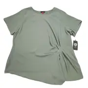 Vince Camuto Blouse Chiffon Women's 1X Green Knit Back Short Sleeve Shirt Hem