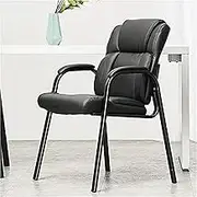 HIKLC Leather Guest Chair with Padded Arm Rest for Reception Meeting Conference and Waiting Room Side Office Home Black 2 Pack