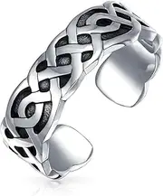 [Bling Jewelry] Personalized BFF Irish Traditional Celtic Love Knot Claddagh Heart Circle Triquetra Trinity Toe Ring Band Midi Thumb or Pinky Ring For Women Teen Oxidized .925 Silver Sterling Adjustable Customizable