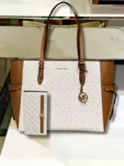 Michael Kors Gilly Women Signature Vanilla Tote Bag & Snap ID Card Wallet Set