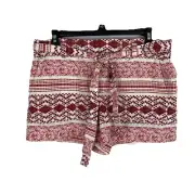 LOFT Women’s Sz 4 Fiesta Red Cream Print Tie Linen Blend Shorts Boho New
