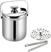 Ice Bucket with Lid and Tong Insulated Ice Bucket Stainless Steel Double Wall Champagne Wine Bottle with Strainer A