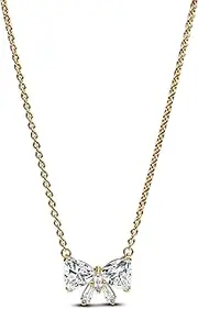 [PANDORA] Timeless 363508C01-45 Sparkling Bow Necklace Sterling Silver with Gold-Plated Metal Alloy and Zirconia Size 45 cm, 45cm, Sterling Silver, Cubic Zirconia