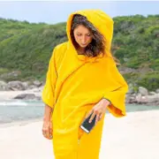 (Yellow, XL)Warm Absorbent Poncho, Bath Robe Help Beach Change, Poncho Towel with Pocket and Hood, Surf Poncho for Adult Women Men Swimming Surfing Be