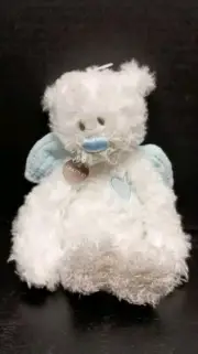Demdaco White With Blue Guardian Angel Baby Plush Bear Heart & Wings Rattles 9"
