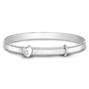 925 Sterling Silver Clear CZ Heart Adjustable Bangle Bracelet For Toddler Girls