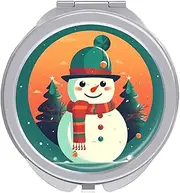 RTSEBVN Travel Makeup Mirror Portable Pocket Mirror Foldable Cute Snowman Stickers Printing Compact Mirror for Women Gifts